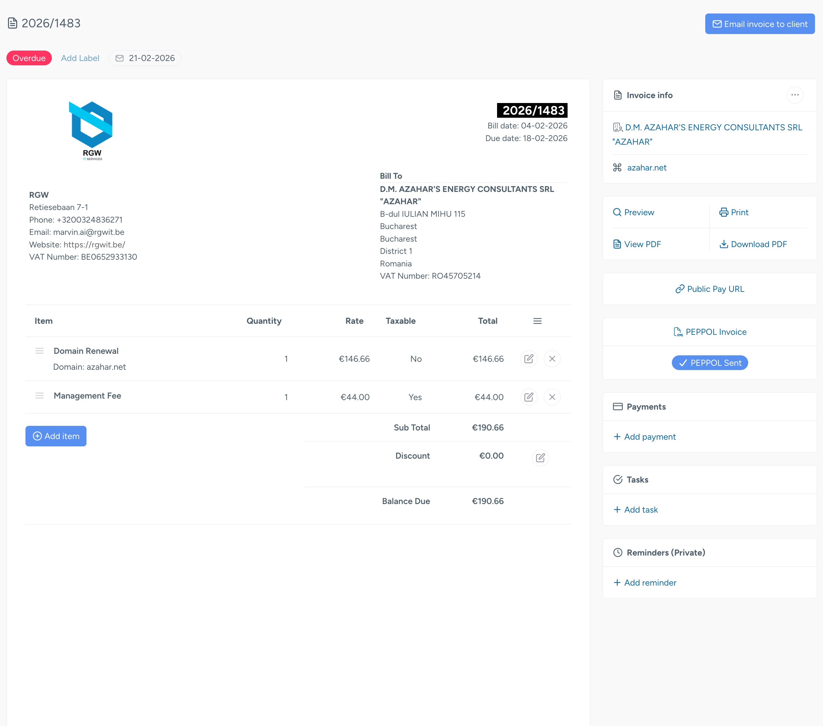 NIZU Invoices interface light mode