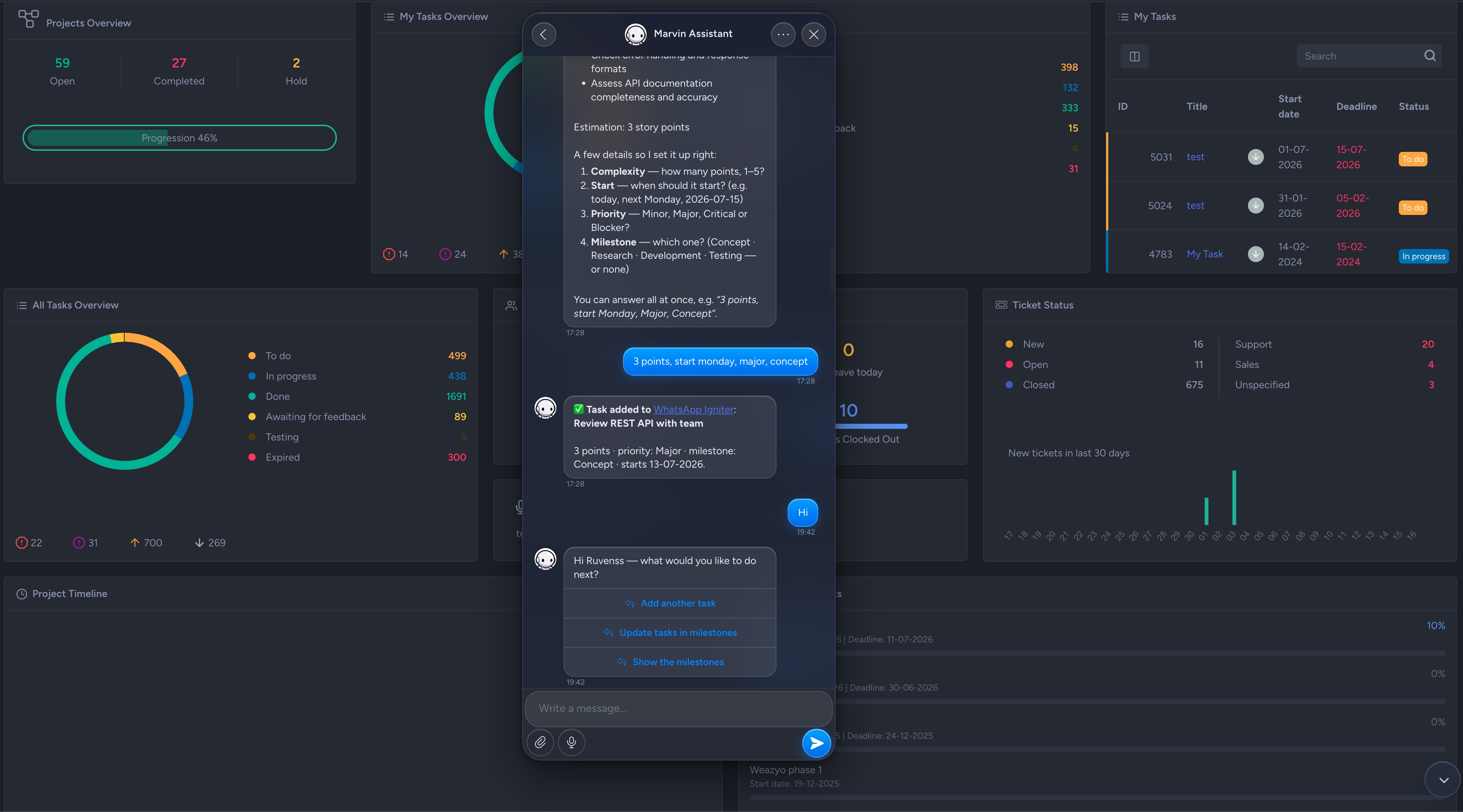 NIZU Marvin AI-assistent-interface in donkere modus