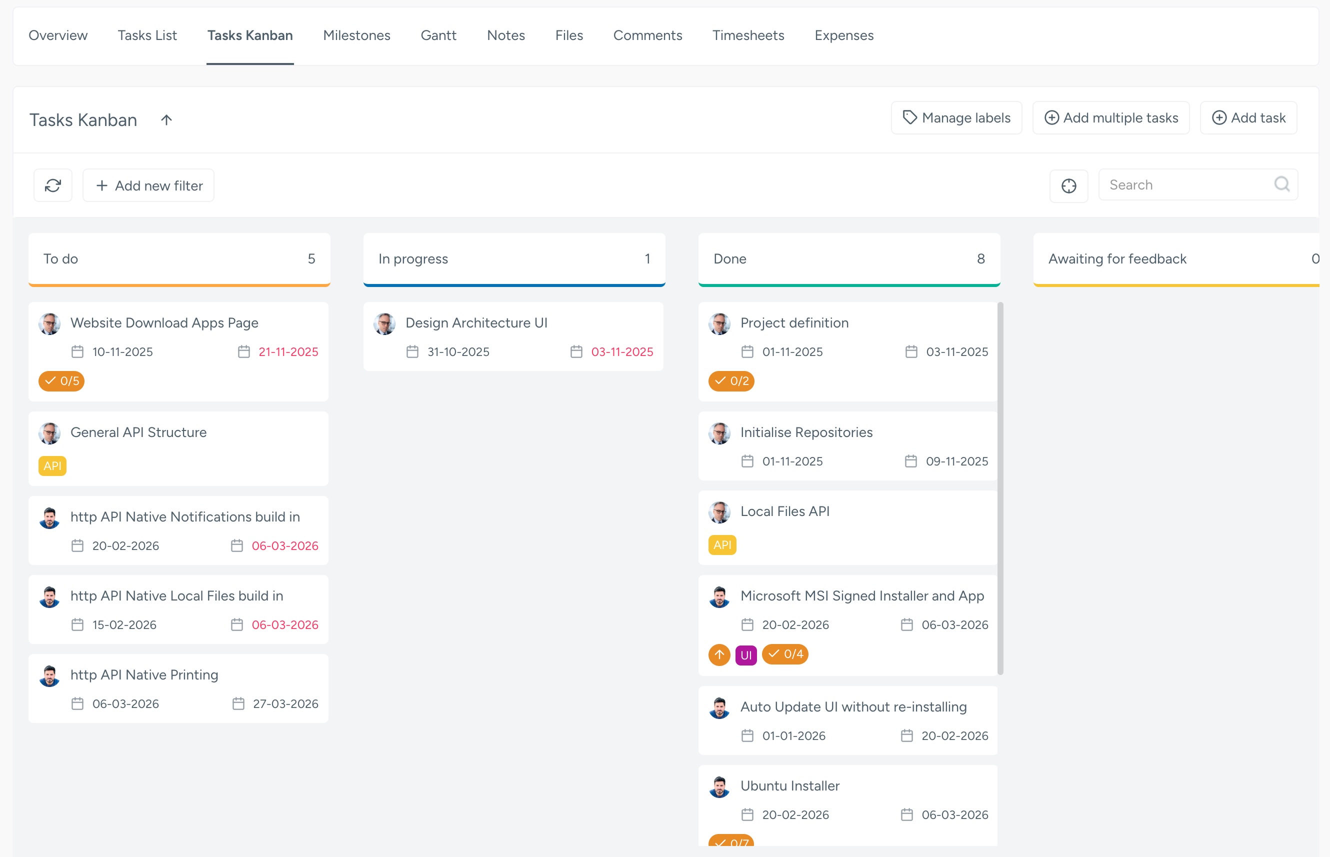 NIZU Projektid light theme screenshot
