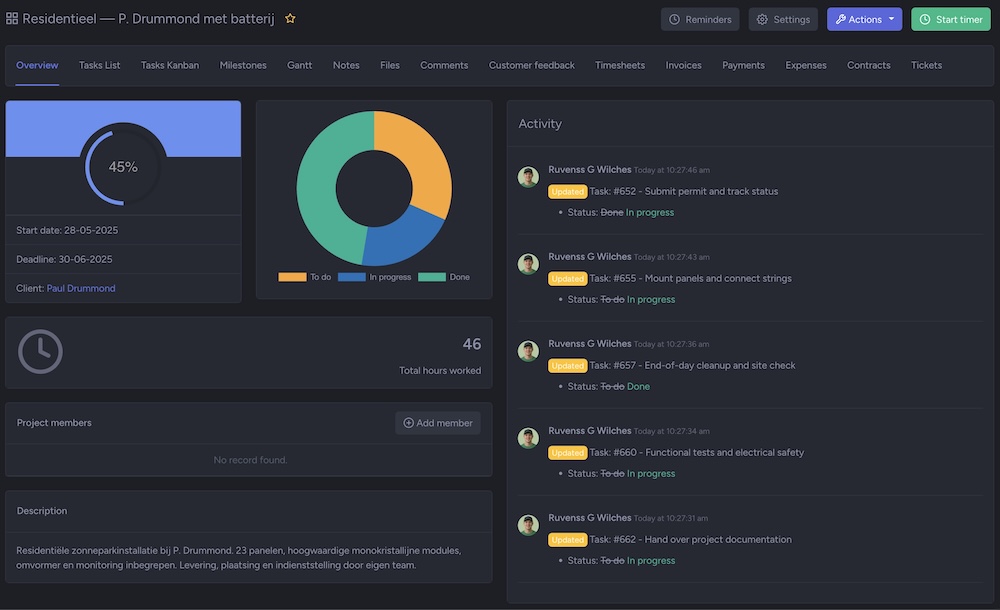 Apps conectadas ao NIZU Projetos modo escuro