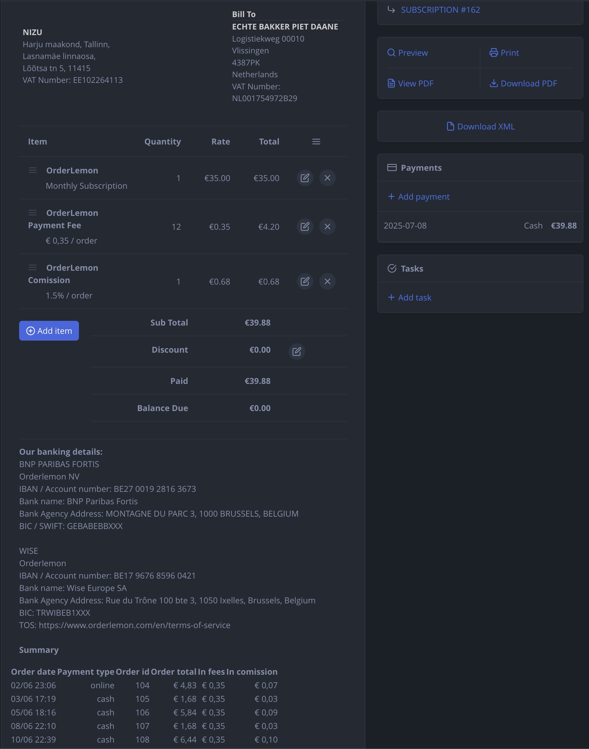 NIZU Sales Screenshot